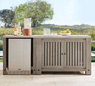 Outdoor Kitchen Station with Slatted Doors and 82 Inch Console