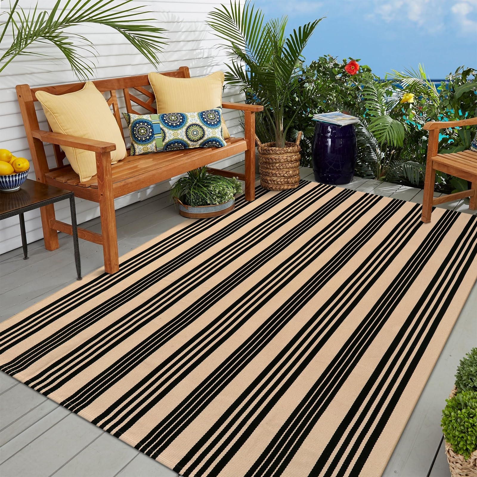 Outdoor Rug Multi Stripe Grouping Linear Design Coastal