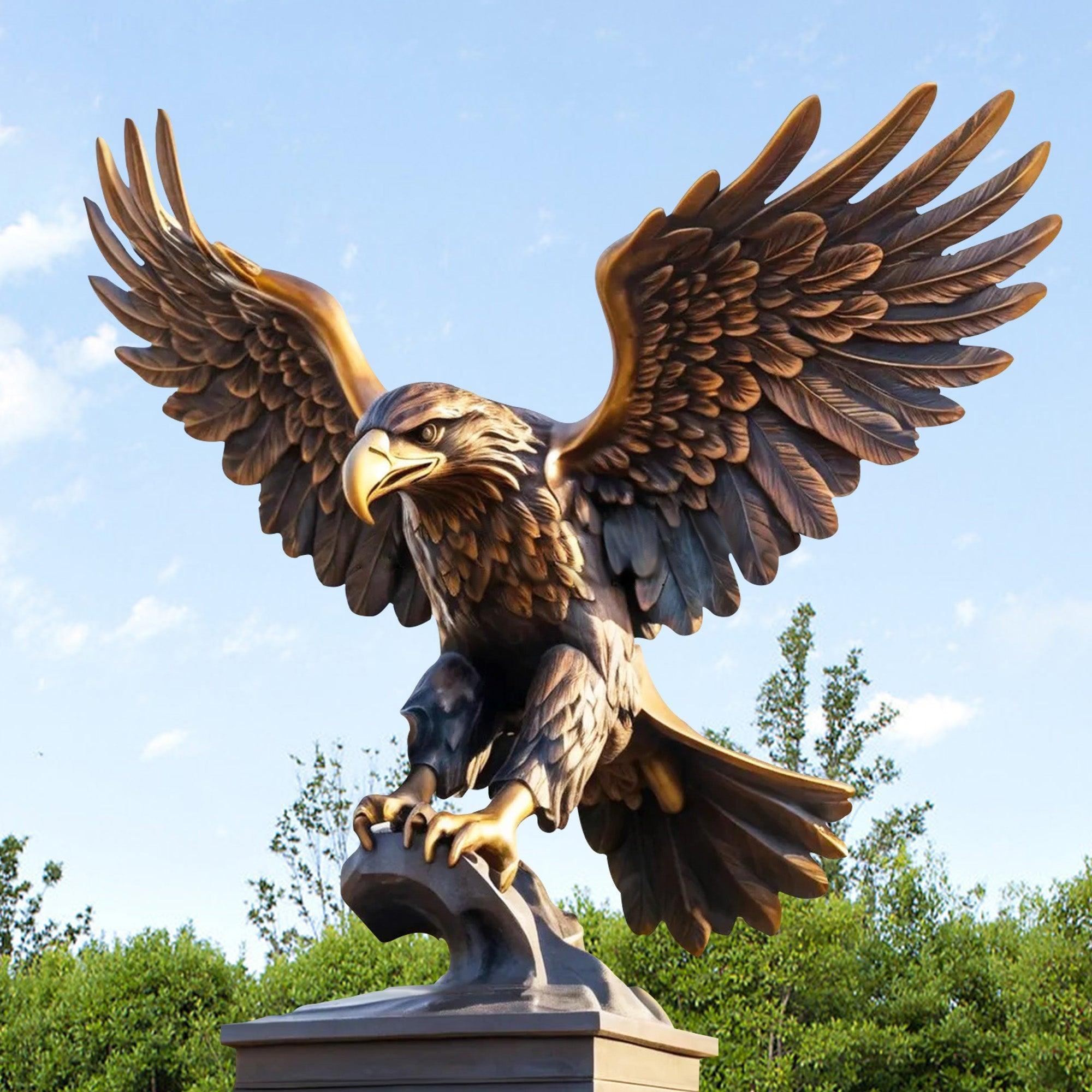 Outdoor Sculpture Large Bronze Eagle Weathered Finish Tiered Base