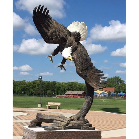 Outdoor Sculpture Majestic Bald Eagle Diving Pose Branch Shaped Base