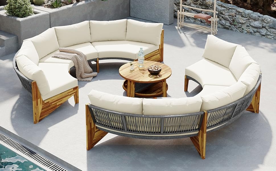 Outdoor Sectional with Half-Moon Arrangement and Woven Rope