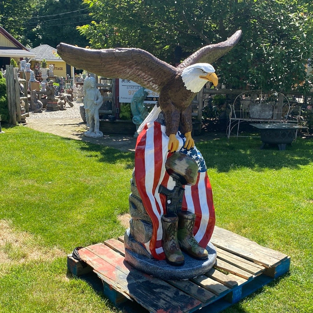 Outdoor Statue Eagle Flag Memorial Military Boots Combat Helmet