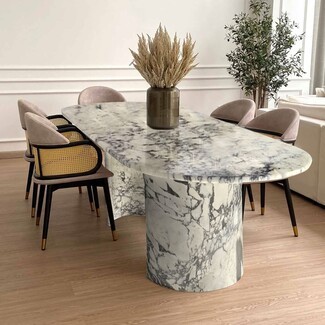 Oval Dining Table Calacatta Viola Marble C-Shape Pedestal