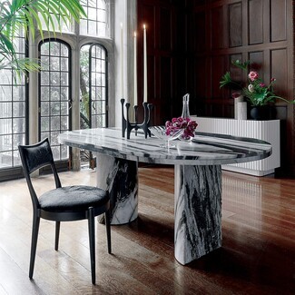 Oval Dining Table High Contrast Veining Double Pedestal Stone