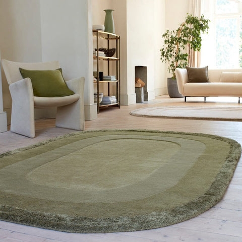 Oval Rug Sage Green Ombre Shading Carved Texture