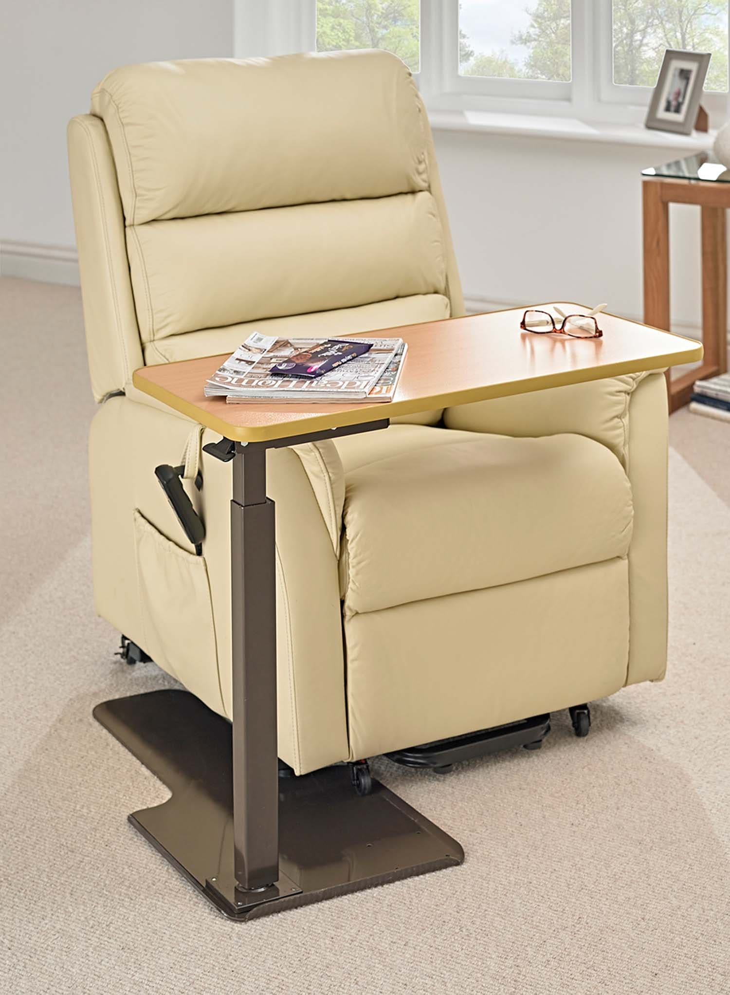 Over Recliner Table with Wide Floor Base and Adjustable Height