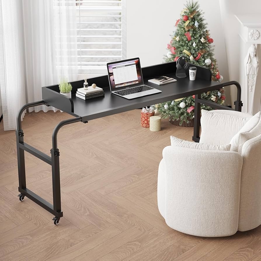 Overbed Table with Bridge Design and Integrated Storage Hutch