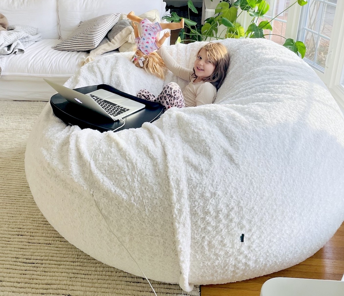 Oversized Bean Bag: Curly Pile Fabric Floor Lounger