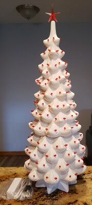 Oversized Ceramic Christmas Tree with Red Star Topper and Pegs