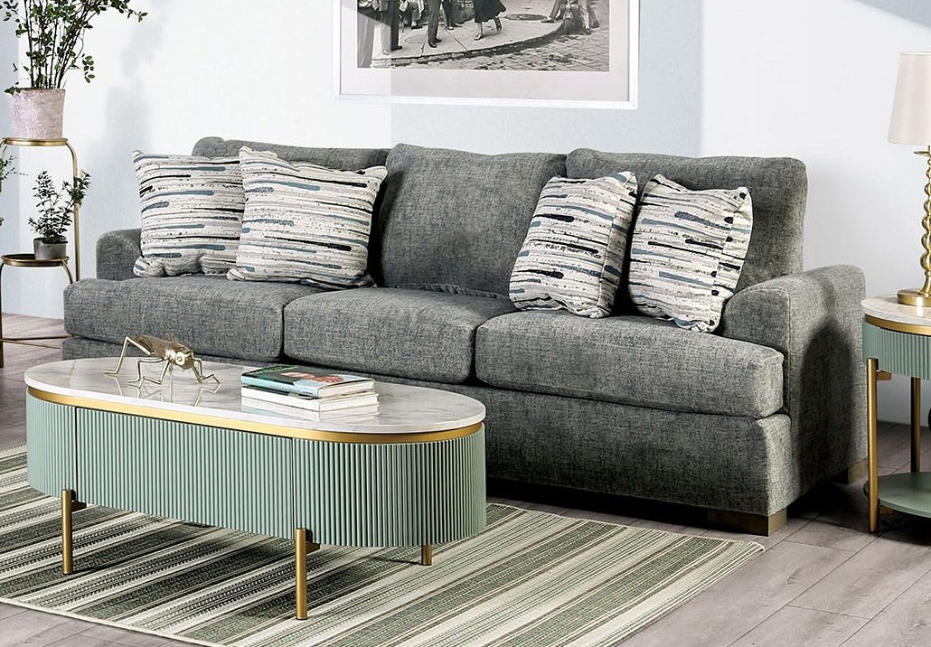 Oversized Sofa Fluted Sage Base Charcoal Grey Couch