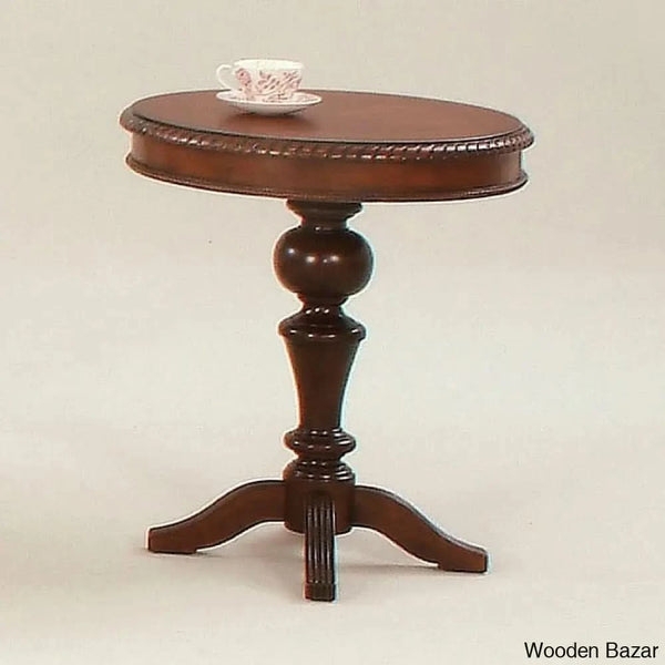 Pedestal Table Ornate Teak Oval Top with Rope Carving