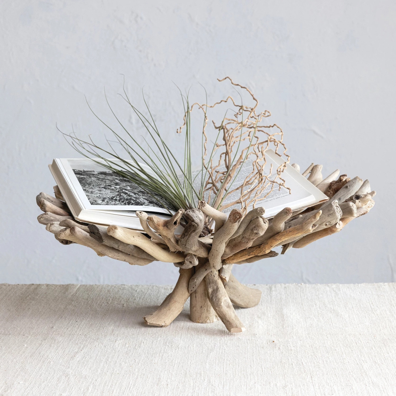 Pedestal Tray: Radial Design Sculptural Driftwood Pedestal Tray