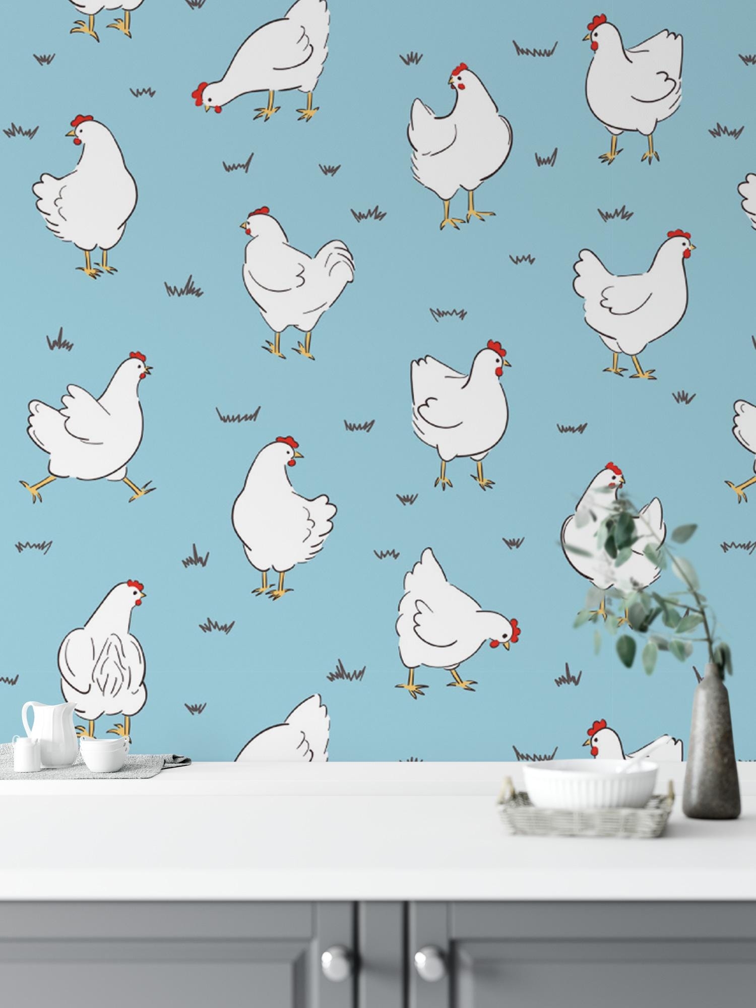 Peel And Stick Wallpaper with Sky Blue Ground for Farmhouse Accent Wall