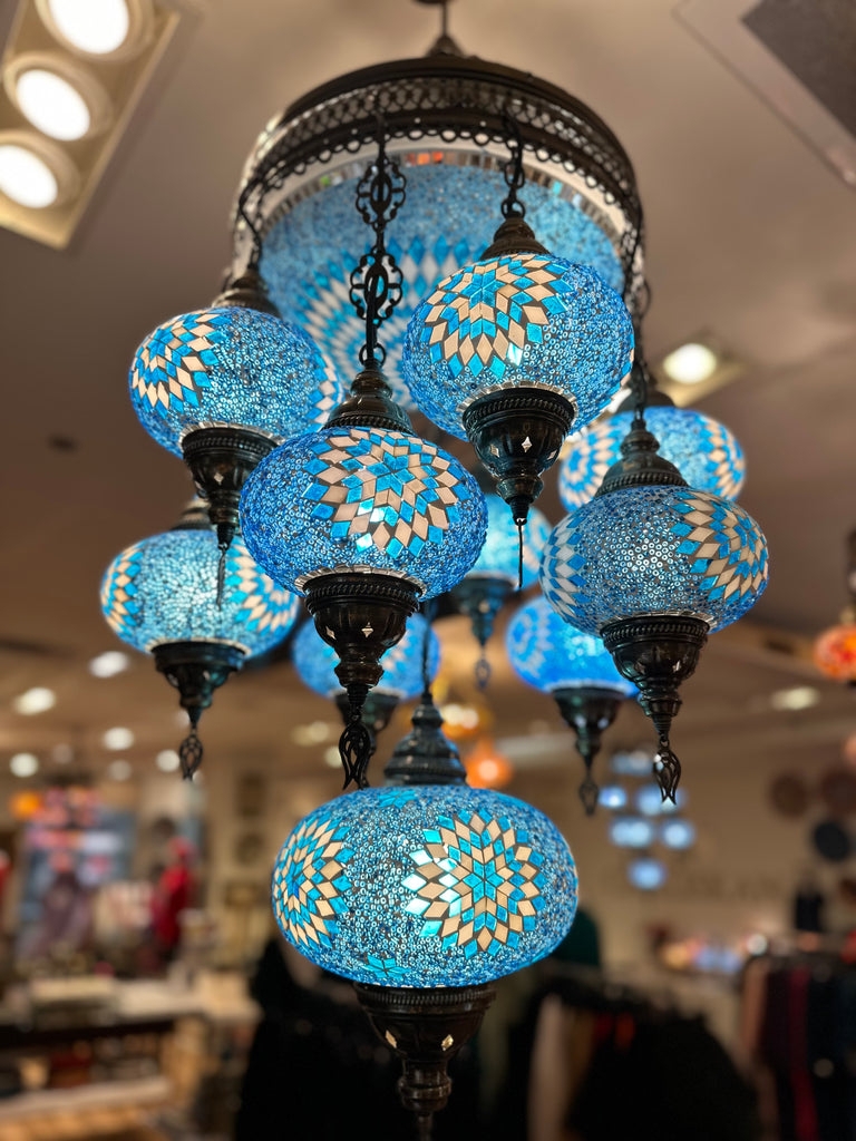 Pendant Light Turquoise Starburst Mosaic Multi Tier Drop