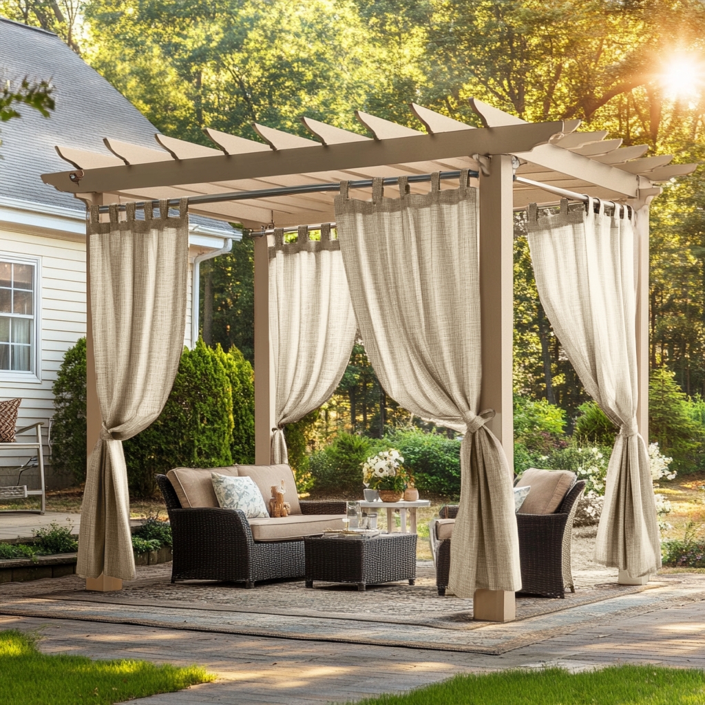 Pergola Curtains: Natural Beige Linen Look Tab Top