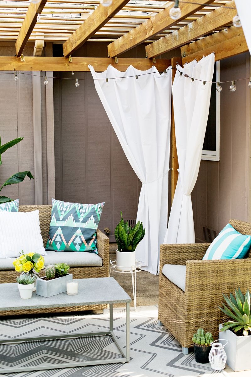 Pergola Set: Chevron Outdoor Rug and Privacy Panels