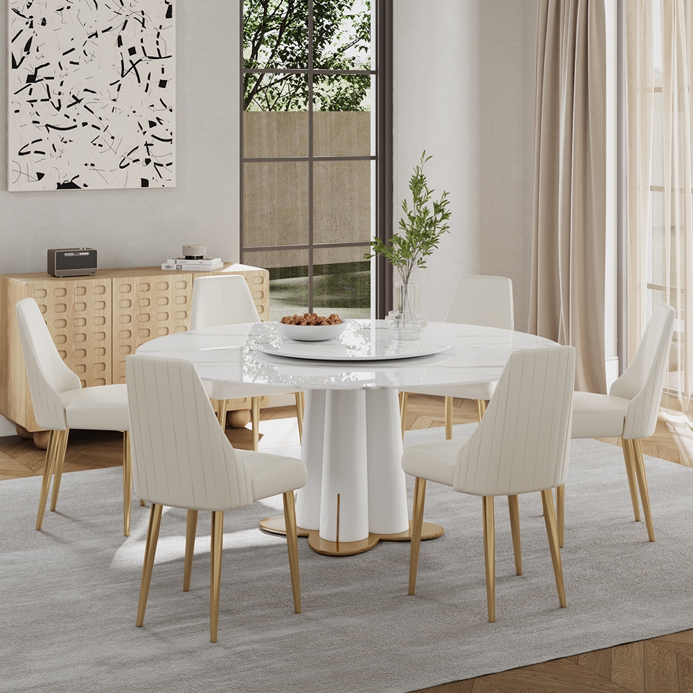 Petal Pedestal Dining Set with Gold Tapered Legs and Marble Top