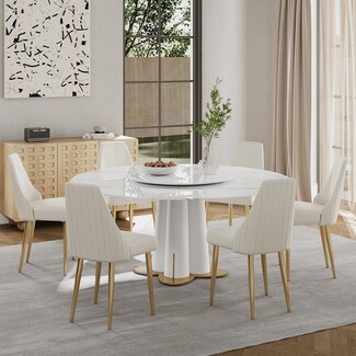 Petal Pedestal Dining Set with Gold Tapered Legs and Marble Top