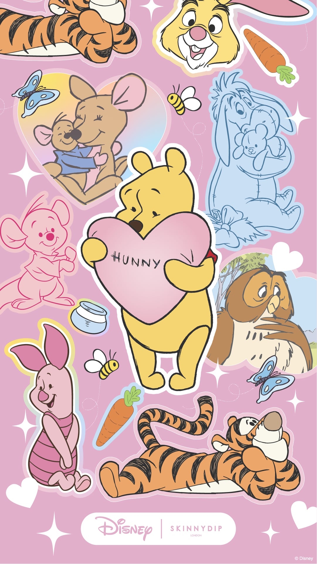 Phone Wallpaper Pastel Pink Sticker Collage with Hunny Heart Aesthetic