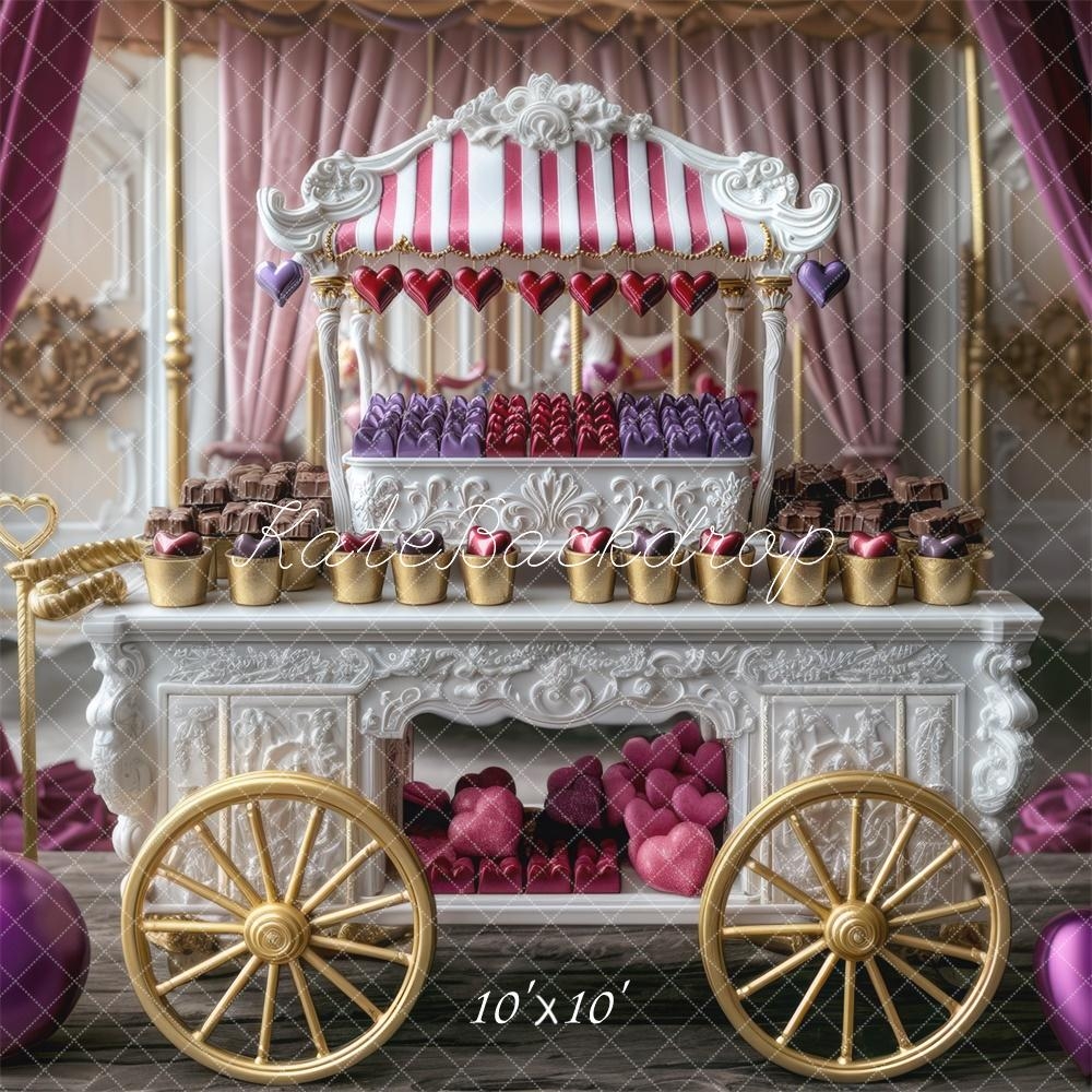 Photo Backdrop Pink Heart Valentine Candy Cart Backdrop