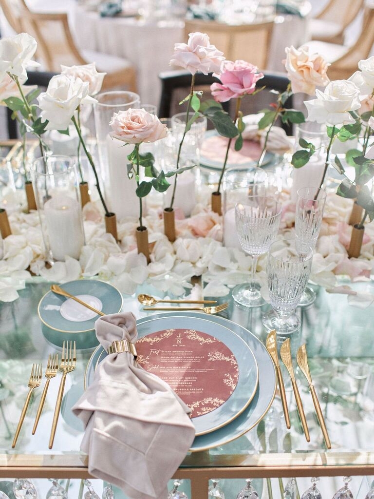 Place Setting Modern Bridal Shower Decor with Single Stem Roses