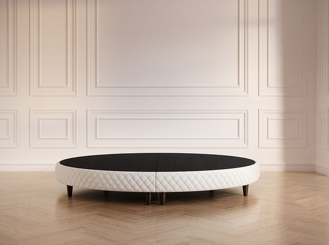 Platform Bed Base Charcoal and Ivory Diamond Quilted Tapered Legs