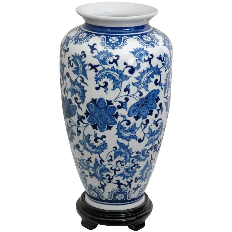 Porcelain Vase Tung Chi Shape Black Pedestal Base Urn