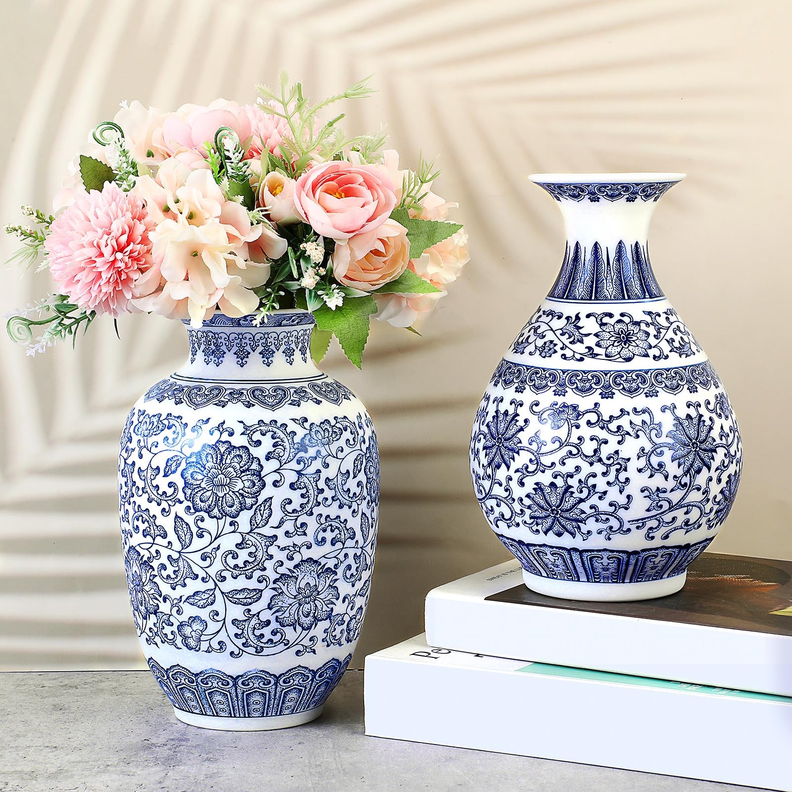 Porcelain Vase Vintage Floral Bookshelf Styling Accents