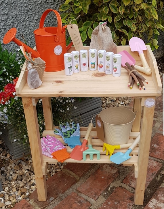 Potting Bench in Two Tier Design and Children's Wooden Garden Station