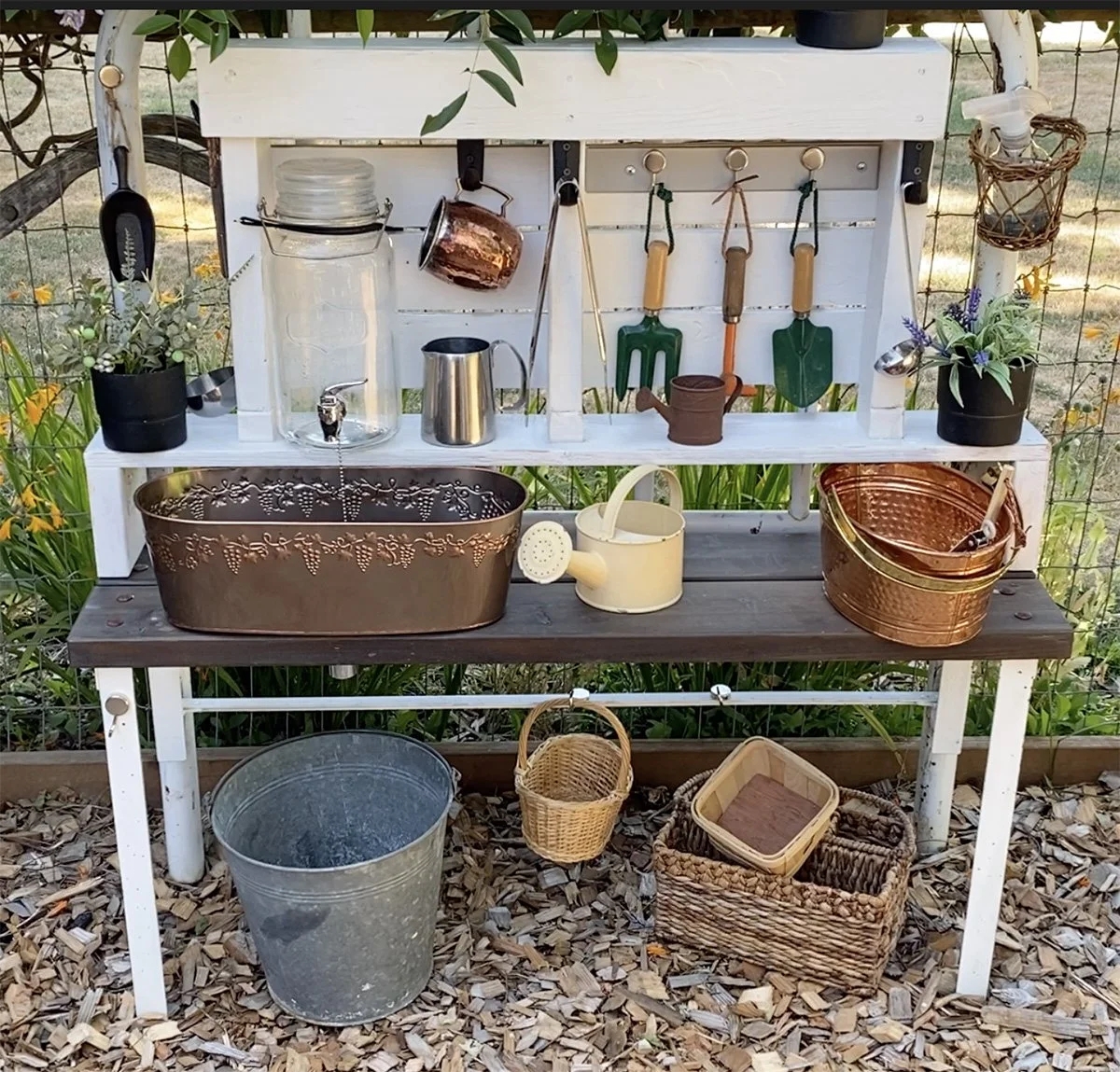 Potting Bench with Copper Accents and Child's Potting Bench DIY