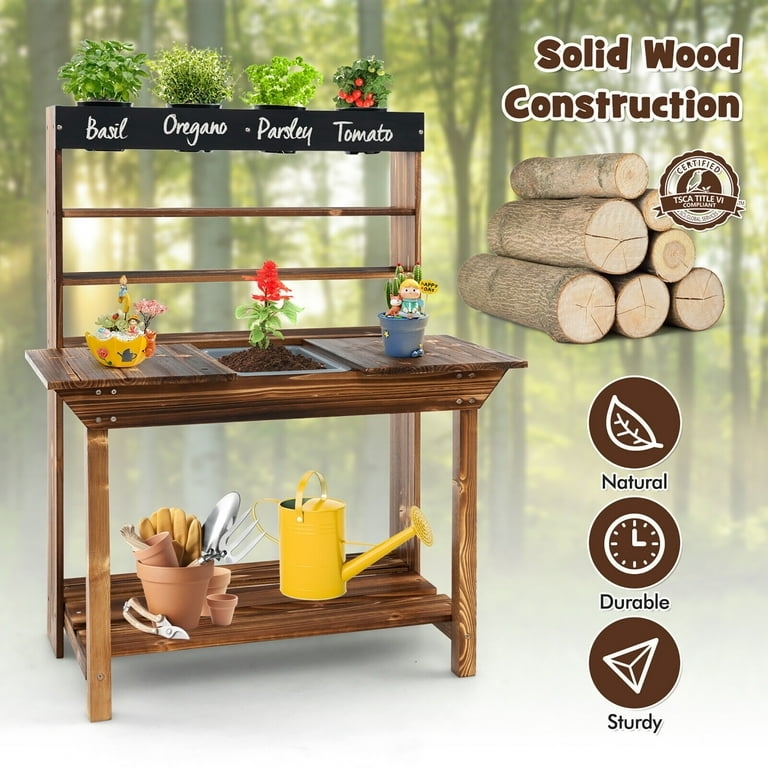 Potting Bench with Herb Station and Rustic Toy Gardening Table