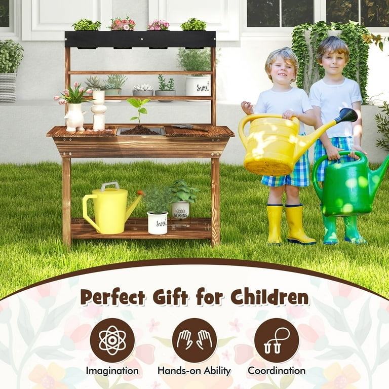 Potting Bench with Multi Tier Design and Kids Wooden Garden Station
