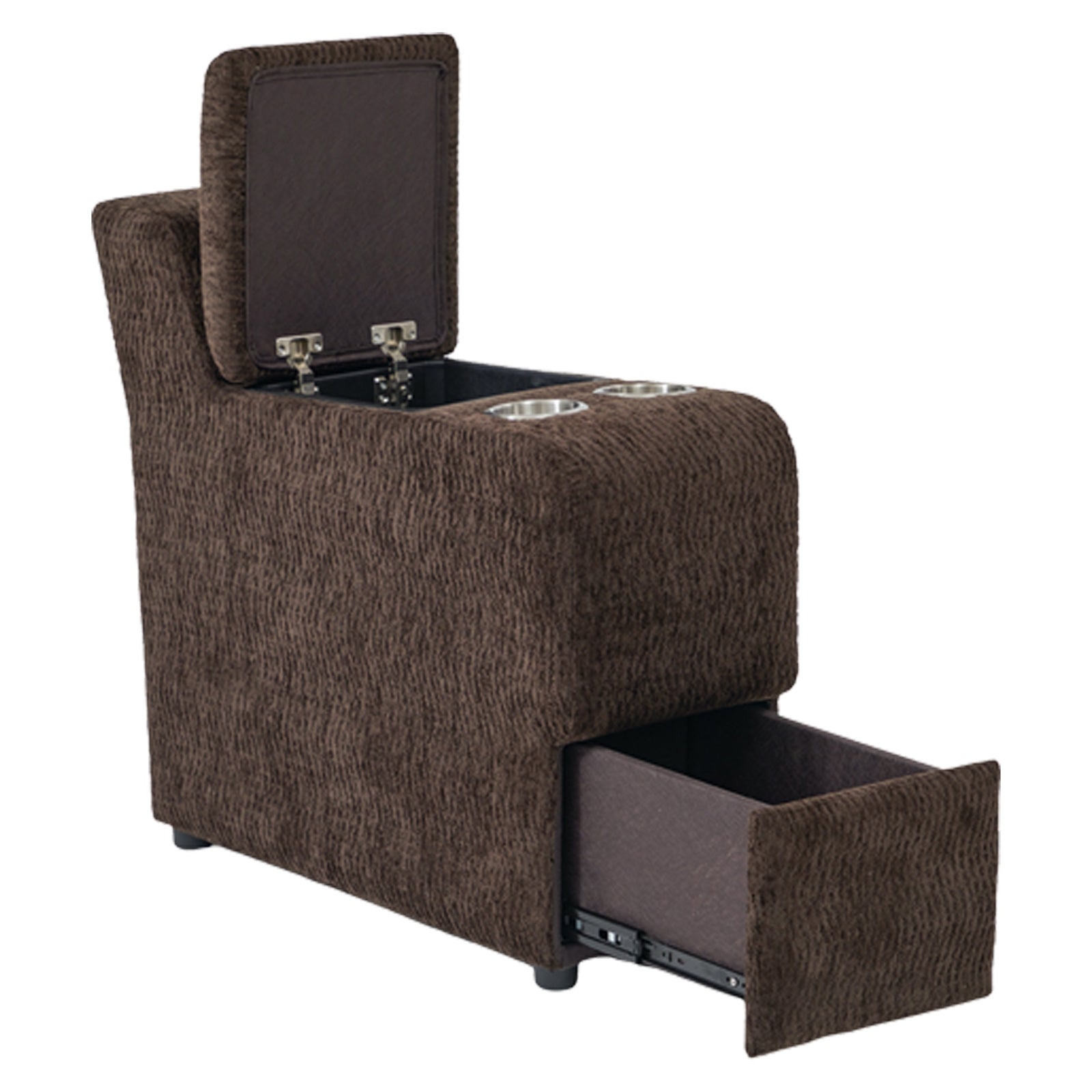 Recliner Console with Integrated Cup Holders and Bottom Drawer