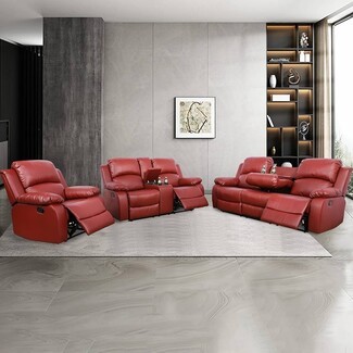 Recliner Sofa Set Cherry Red Home Theater Sofa With Console