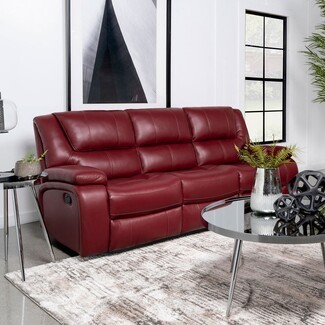 Reclining Sofa In Oxblood Red With Manual Motion Latch Feature