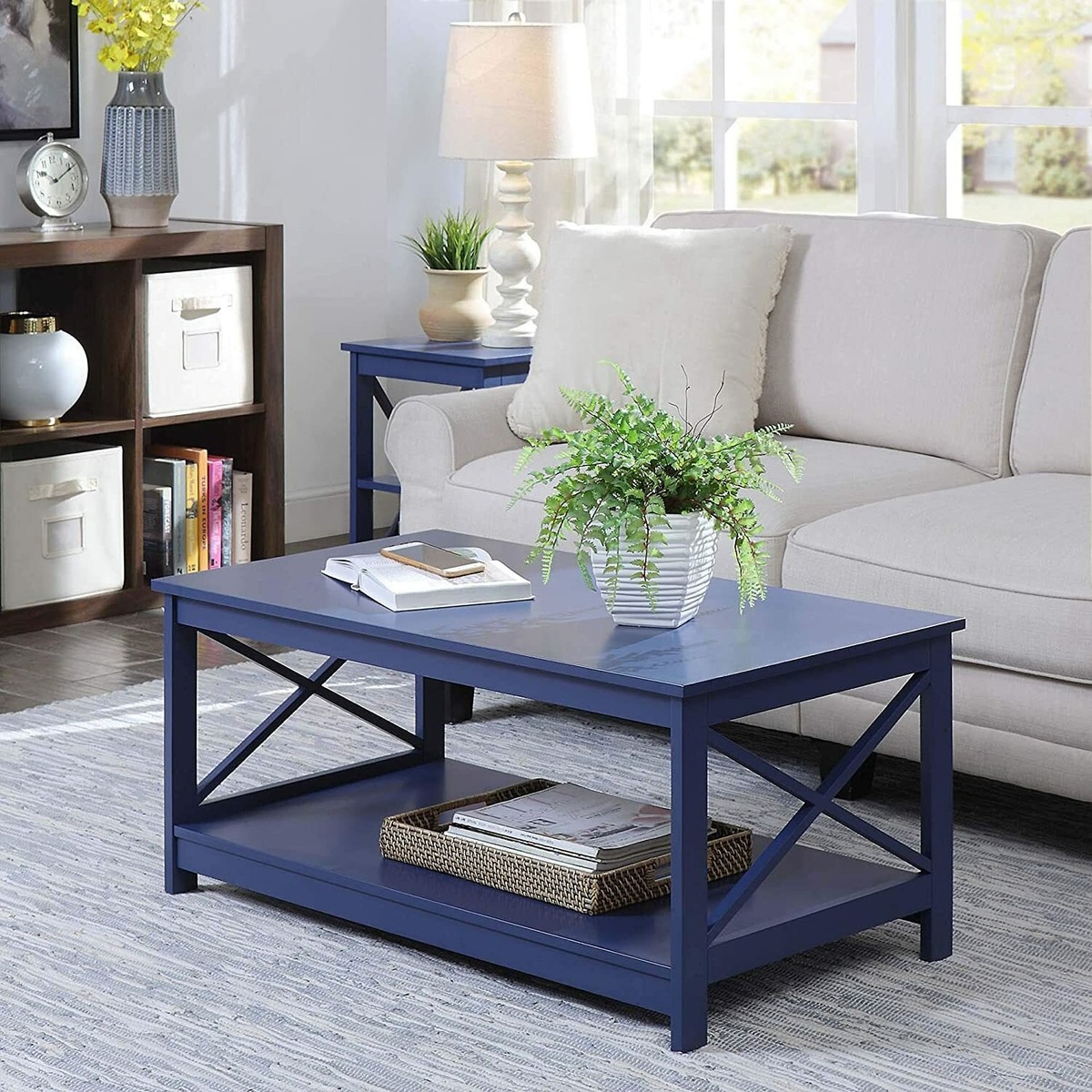 Rectangular Coffee Table Cobalt Finish & X-Side Braces