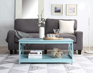 Rectangular Coffee Table Sea Foam Blue & X-Frame Sides