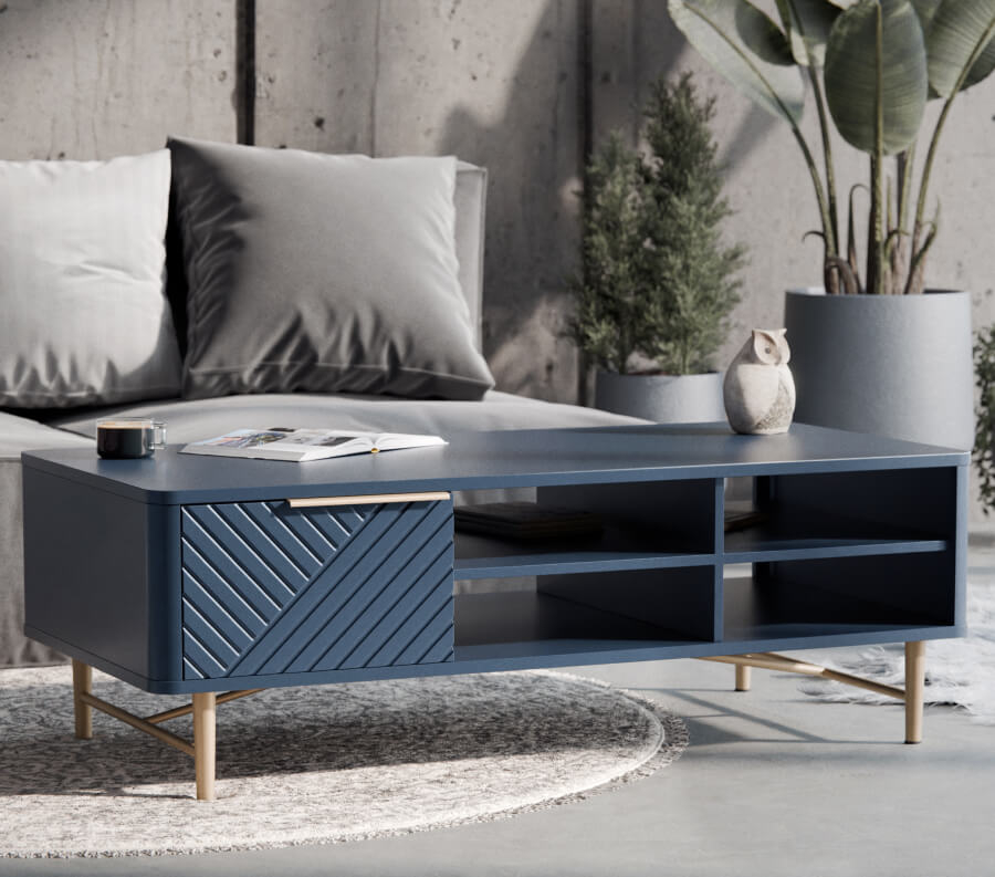 Rectangular Coffee Table Slatted Drawer Front & Matte Finish