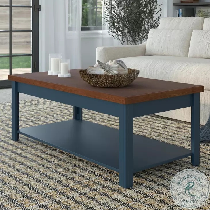 Rectangular Coffee Table Whiskey Brown Top & Denim Base