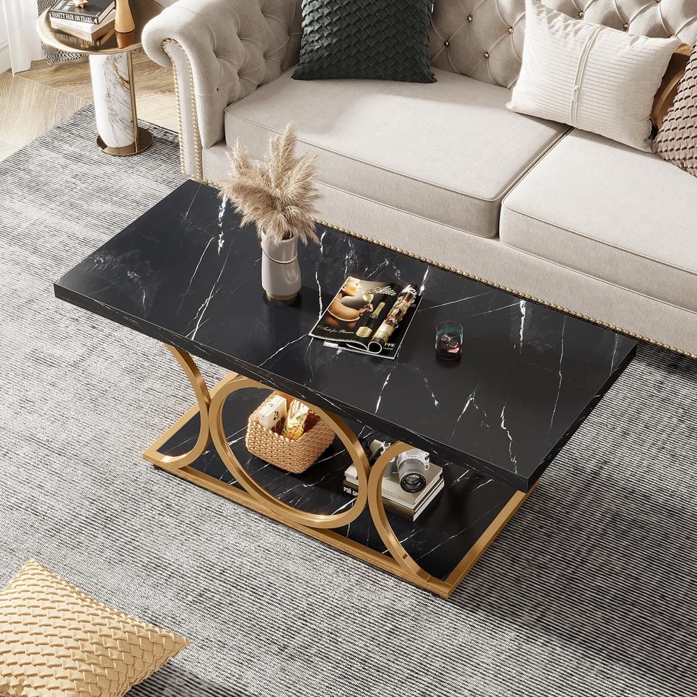 Rectangular Coffee Table with Geometric Gold Legs