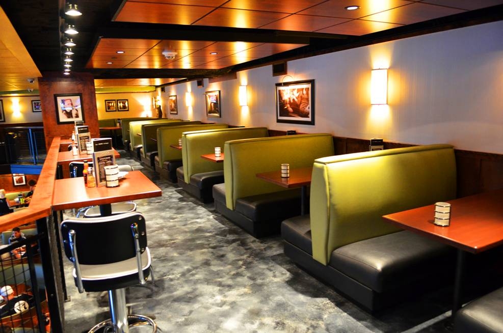 Restaurant Booth: Olive Green Upholstery High Back Privacy