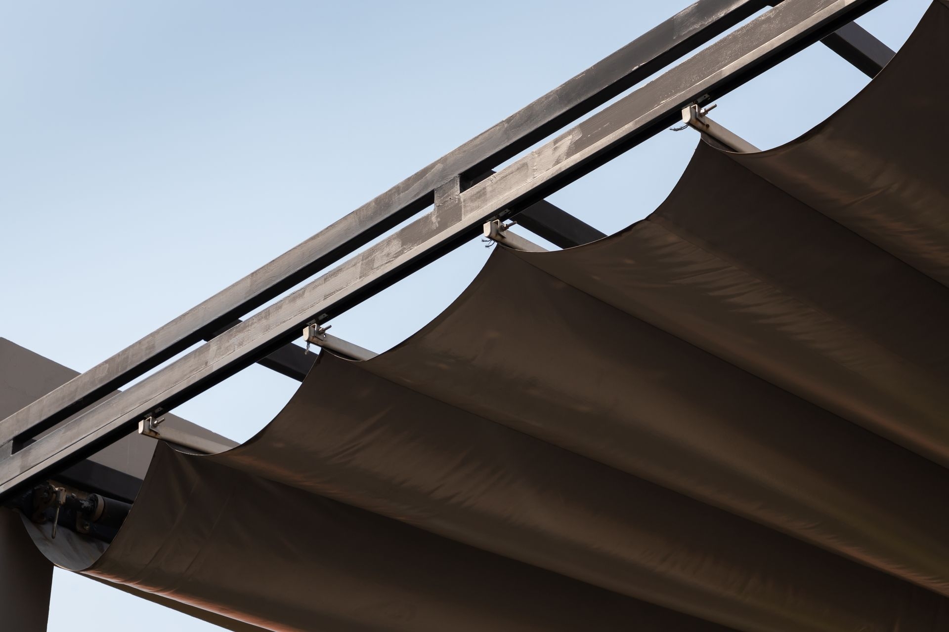 Retractable Awning Warm Taupe Scalloped Canopy Track
