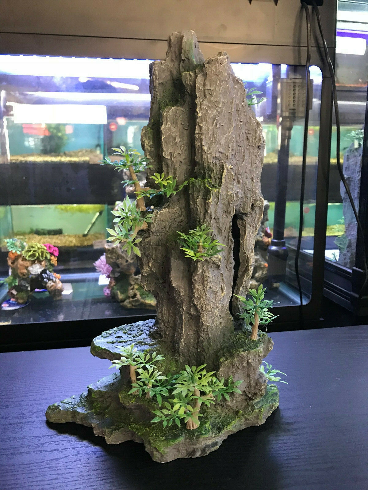 Rock Mountain Ornament with Vertical Peak and Foliage
