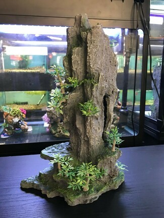 Rock Mountain Ornament with Vertical Peak and Foliage