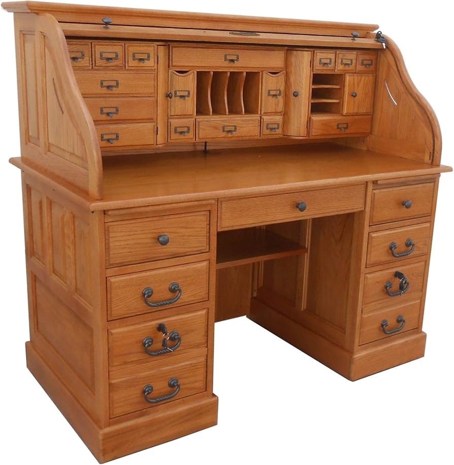 Roll Top Desk with Tambour Lid and Pigeonhole Organizer