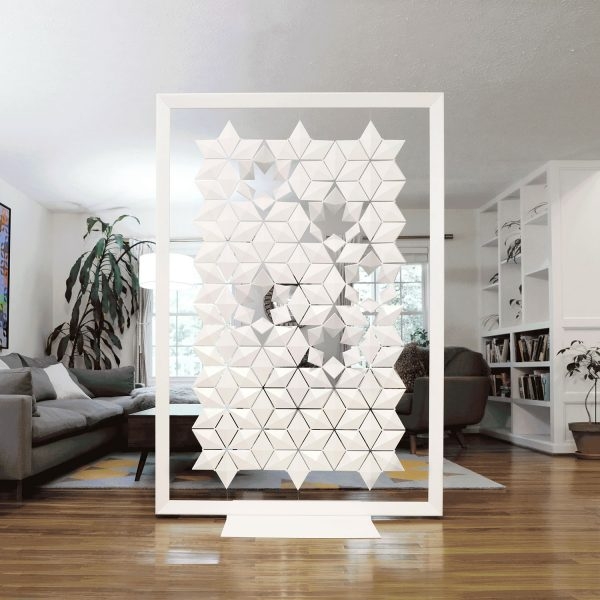 Room Divider Geometric Facets Arctic White Modern Office Screen