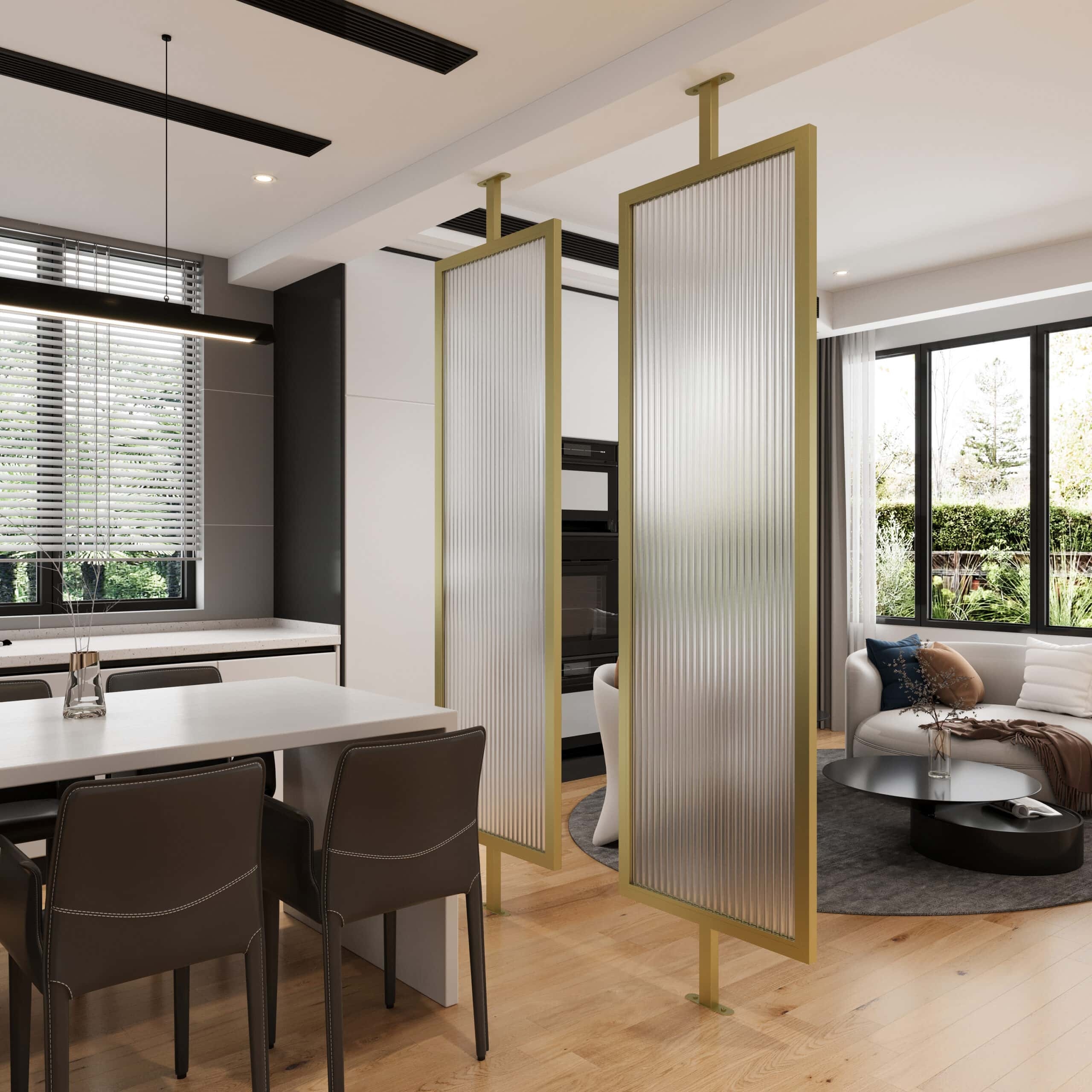 Room Divider Gold Toned Frame Reeded Glass Gold Frame Glass Screen