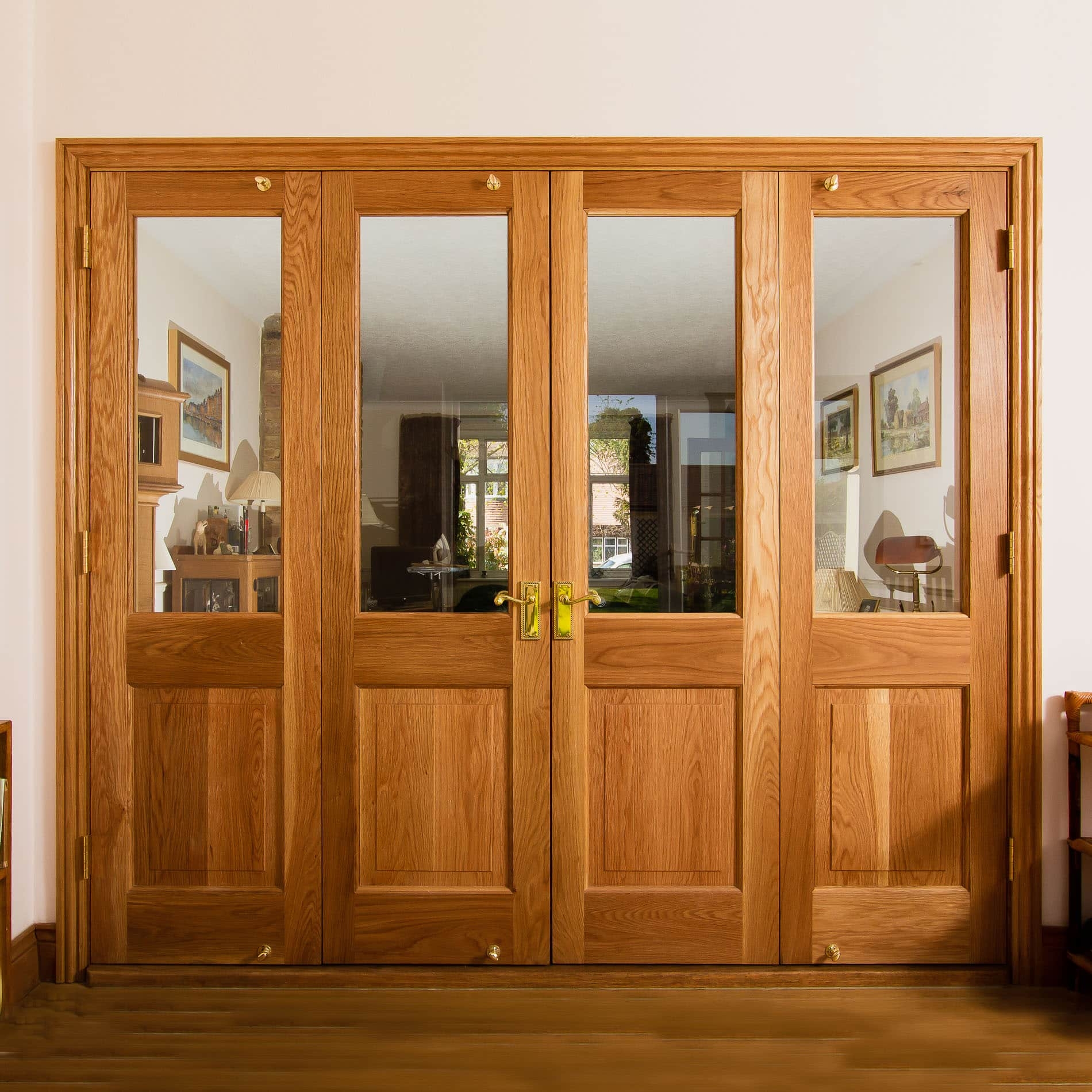 Room Divider Honey Oak Glazed Upper Half Traditional Glass Partition
