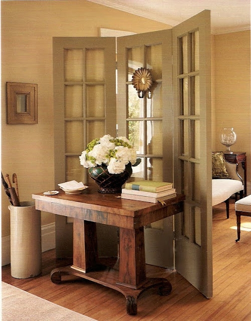 Room Divider Sage Green Repurposed French Doors Screen Partition