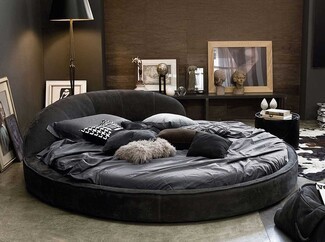 Round Bed Charcoal Grey Matte Finish Curved Headboard Low Profile